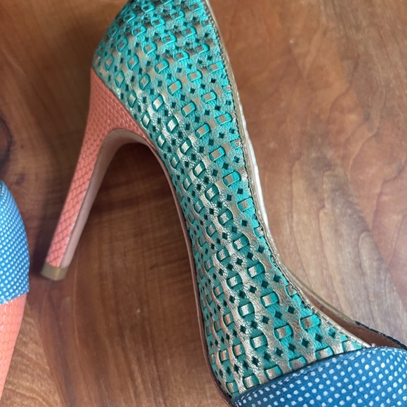 Lucy Choi London “Cupid” High Heels Orange Green Blue Lizard Size 36 / 6 - Picture 9 of 11